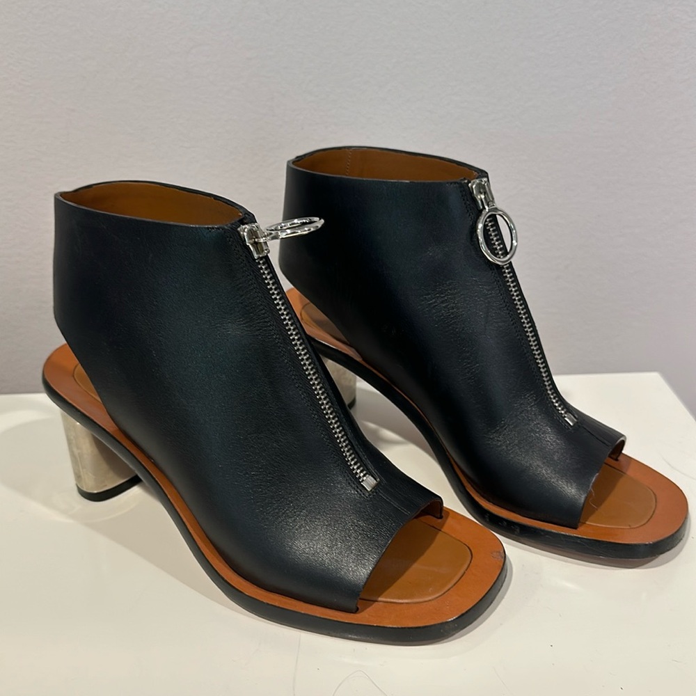 Celine Black Leather Zip Up Open Toe Booties